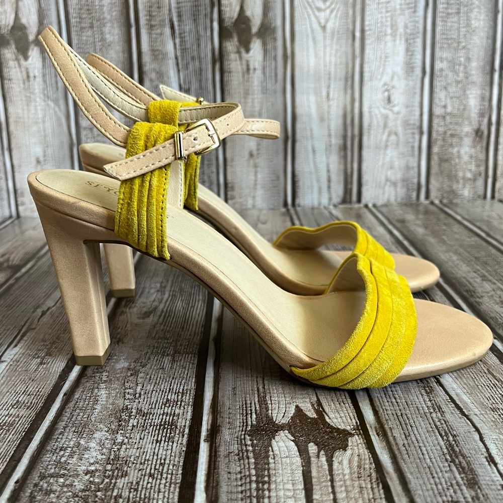 Seychelles Prime Yellow and Nude Leather Heels NWOT - Picture 5 of 10